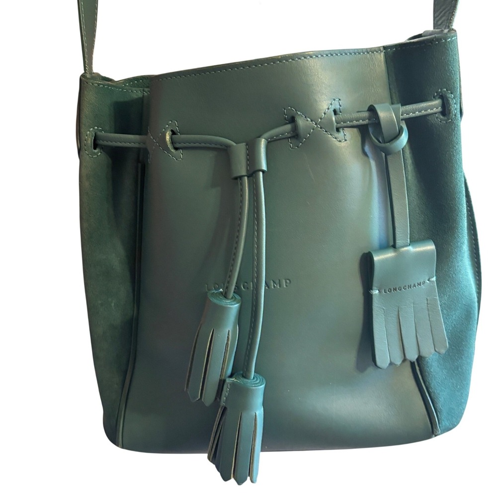 Longchamp Roseau Essential Green Leather Bucket Bag Quiet Luxury French girl - Picture 3 of 12